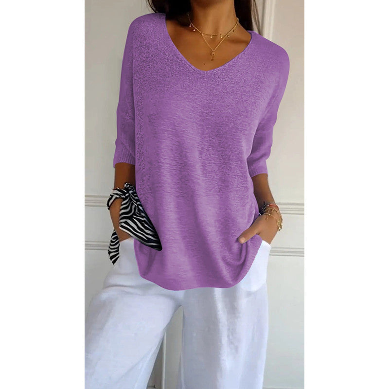 💖Limited Sale 50% OFF💖Solid Color Knitted V-neck Top