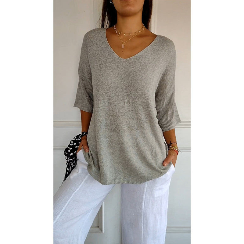 💖Limited Sale 50% OFF💖Solid Color Knitted V-neck Top
