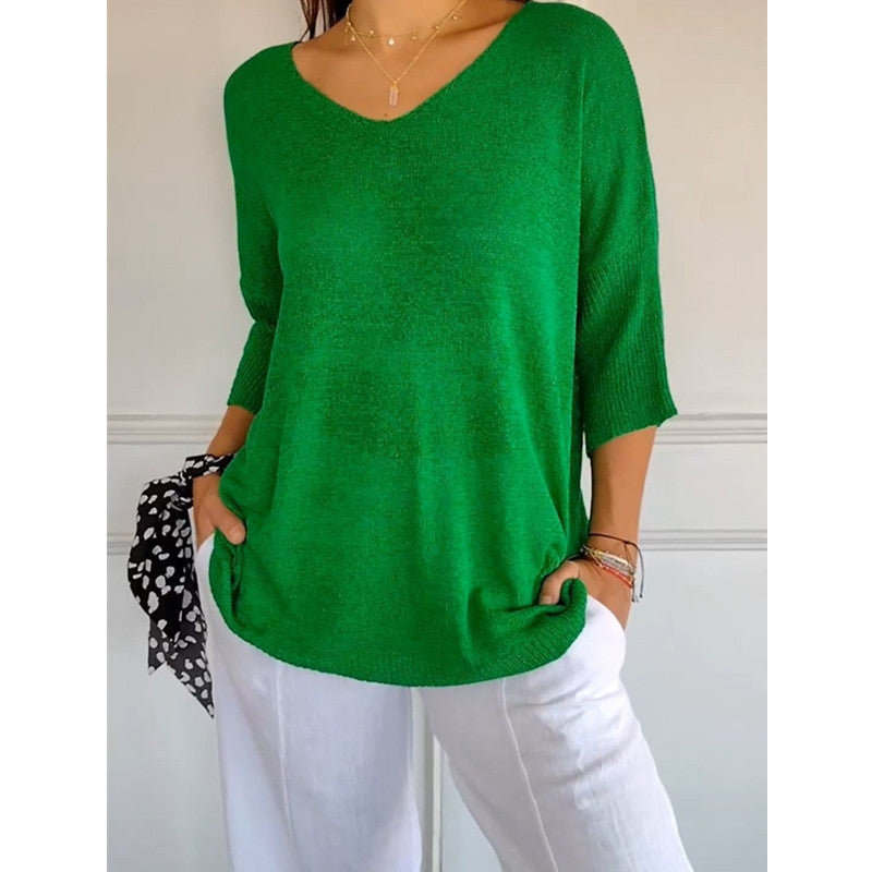 💖Limited Sale 50% OFF💖Solid Color Knitted V-neck Top
