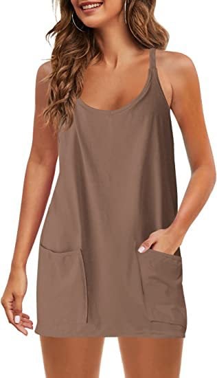 🌷SUMMER BIG SALE 60% OFF🌷 - Women's Sleeveless Dress Athletic Dress Spaghetti Strap Short with Pockets