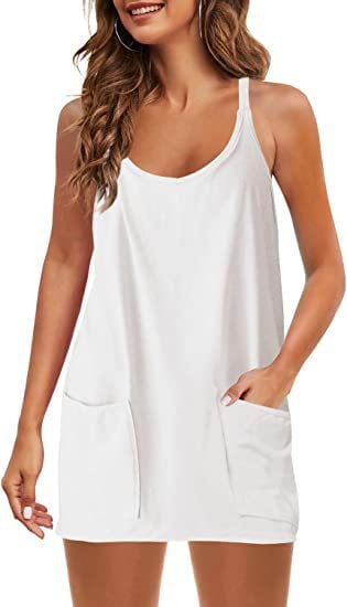 🌷SUMMER BIG SALE 60% OFF🌷 - Women's Sleeveless Dress Athletic Dress Spaghetti Strap Short with Pockets