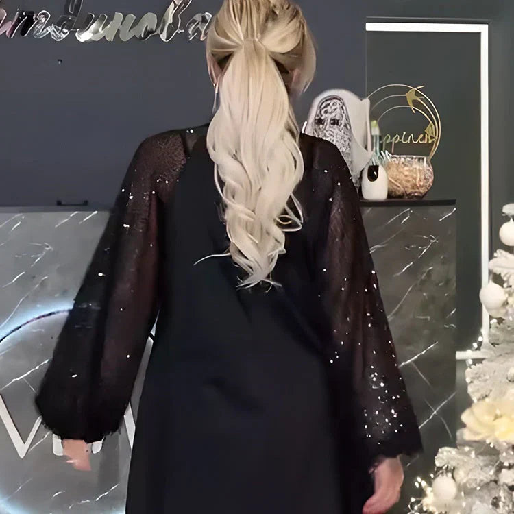 💖Limited Sale 71% OFF💖👗Women's Sequin Patchwork Tie Neck Dress