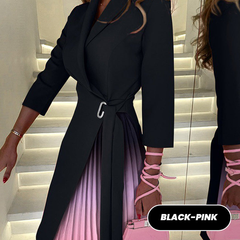 💕2025 HOT SALE💕 Notch Collar Tailored Pleated Blazer Dress