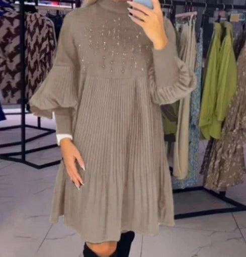 🥰HOT SALE 🥰Women's Plus Size Lantern Sleeve Stand Collar Dress