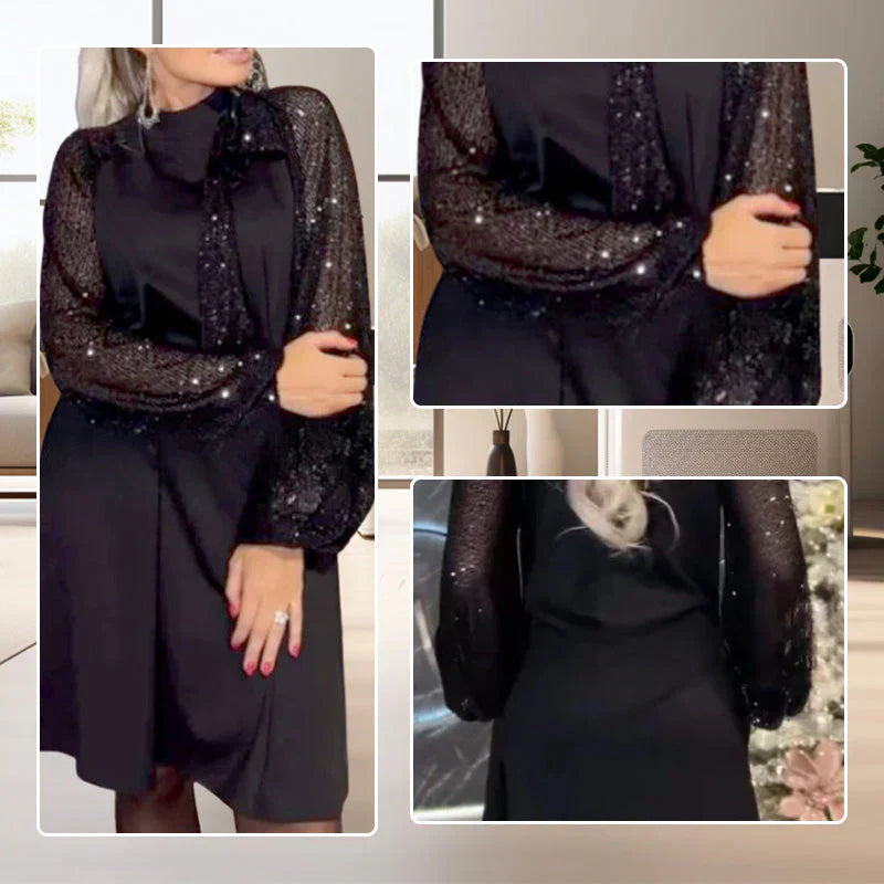 💖Limited Sale 71% OFF💖👗Women's Sequin Patchwork Tie Neck Dress