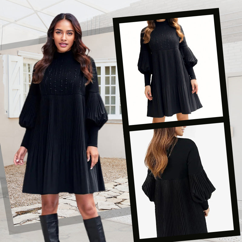 🥰HOT SALE 🥰Women's Plus Size Lantern Sleeve Stand Collar Dress