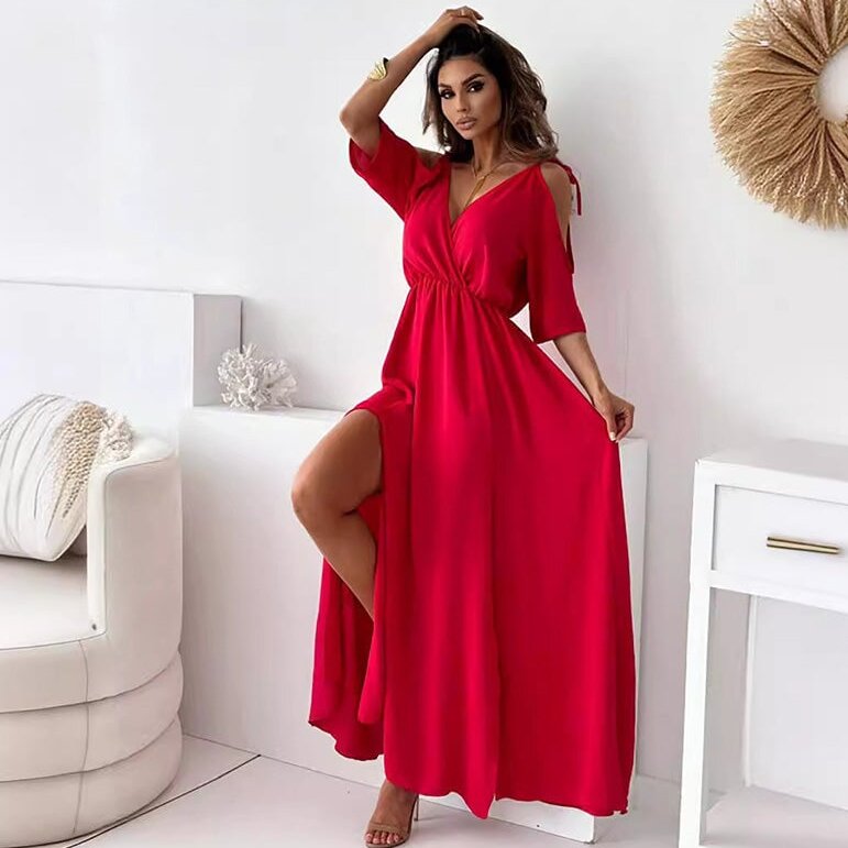 💖Limited Time 60% Off⏳Women’s Elegant Sexy V Neck Side Slit Dress - Show Off Your Charming Curves, Radiate Elegance!