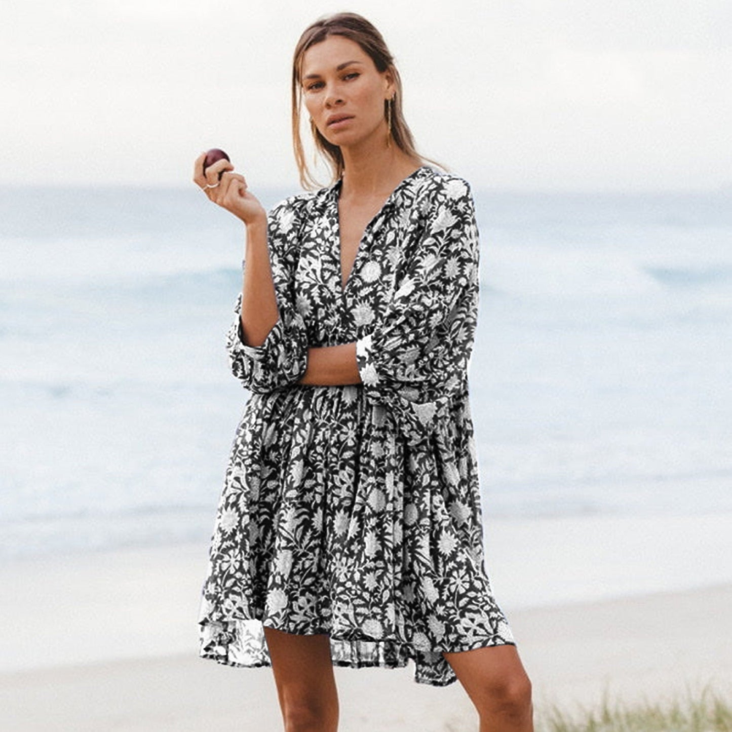 š„50% OFFš„V Neck Summer Half Sleeve Floral Tunic Short Dress