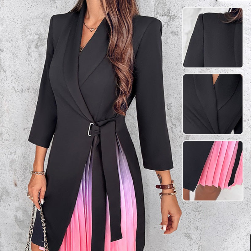 💕2025 HOT SALE💕 Notch Collar Tailored Pleated Blazer Dress