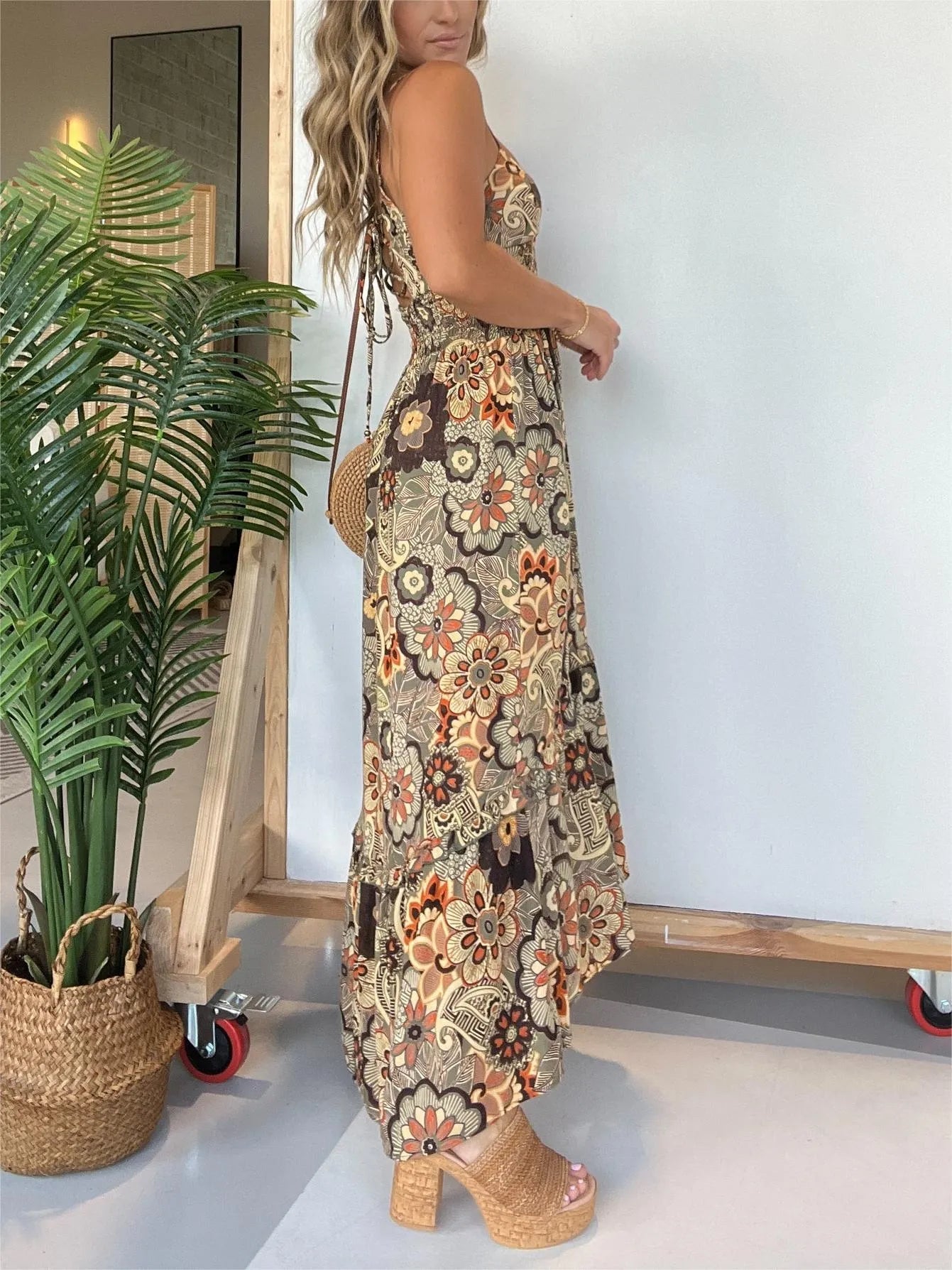 💖Limited Sale 50% OFF💖Women’s Sexy Spaghetti Strap Floral Print Long Dress