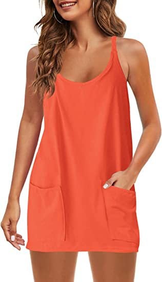 🌷SUMMER BIG SALE 60% OFF🌷 - Women's Sleeveless Dress Athletic Dress Spaghetti Strap Short with Pockets