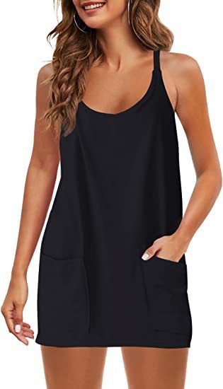 🌷SUMMER BIG SALE 60% OFF🌷 - Women's Sleeveless Dress Athletic Dress Spaghetti Strap Short with Pockets