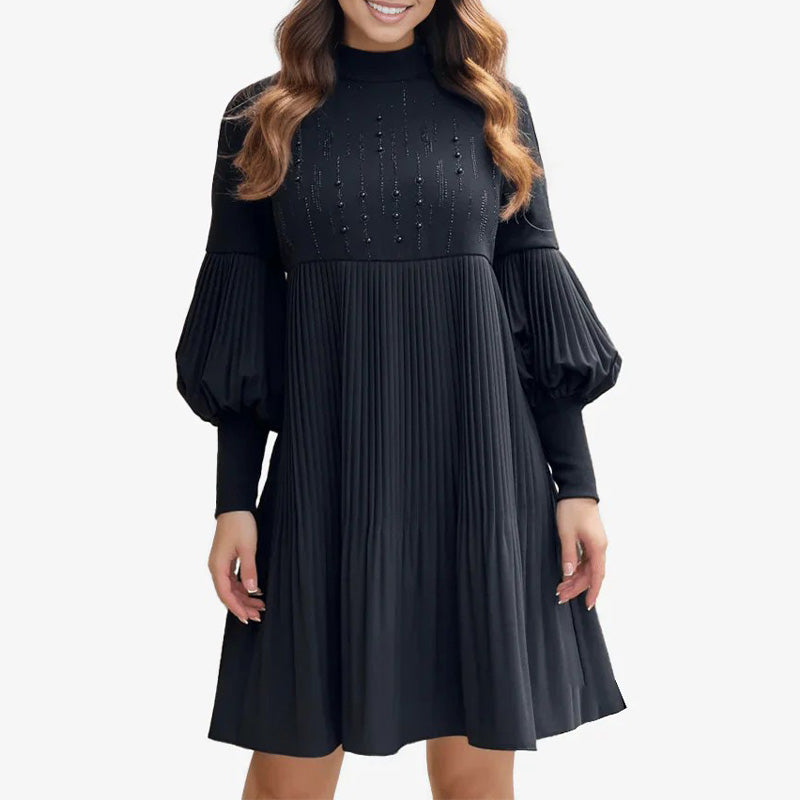 🥰HOT SALE 🥰Women's Plus Size Lantern Sleeve Stand Collar Dress