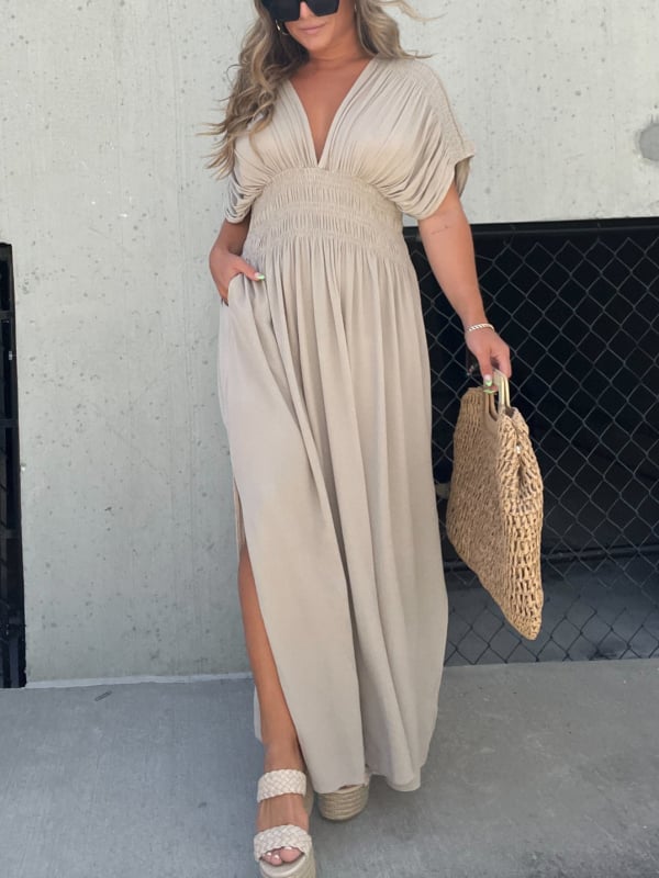💖2025 Limited Sale 54% OFF💗New Slit v-neck effortless maxi long dress