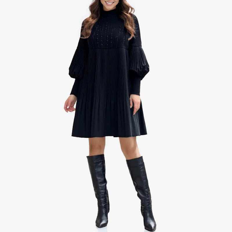 🥰HOT SALE 🥰Women's Plus Size Lantern Sleeve Stand Collar Dress