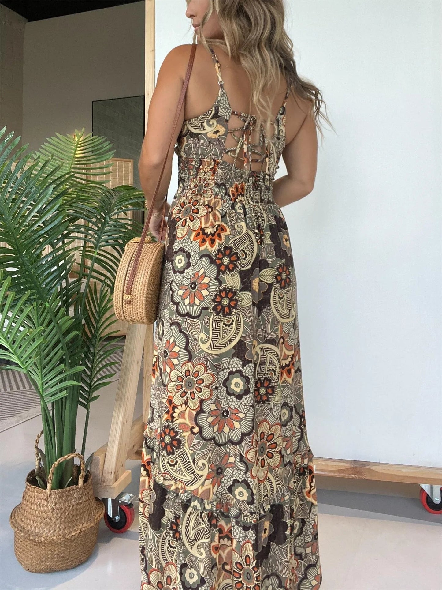 💖Limited Sale 50% OFF💖Women’s Sexy Spaghetti Strap Floral Print Long Dress