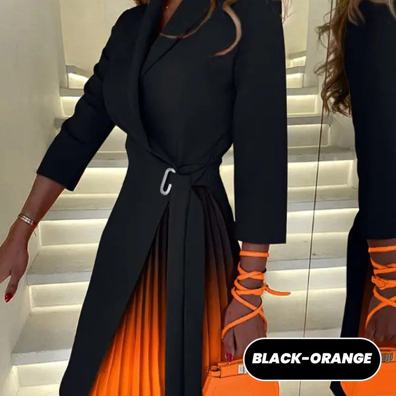 💕2025 HOT SALE💕 Notch Collar Tailored Pleated Blazer Dress