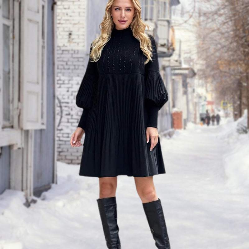 🥰HOT SALE 🥰Women's Plus Size Lantern Sleeve Stand Collar Dress
