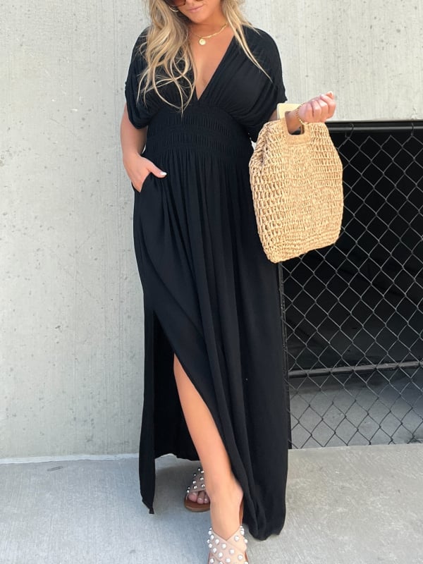 💖2025 Limited Sale 54% OFF💗New Slit v-neck effortless maxi long dress