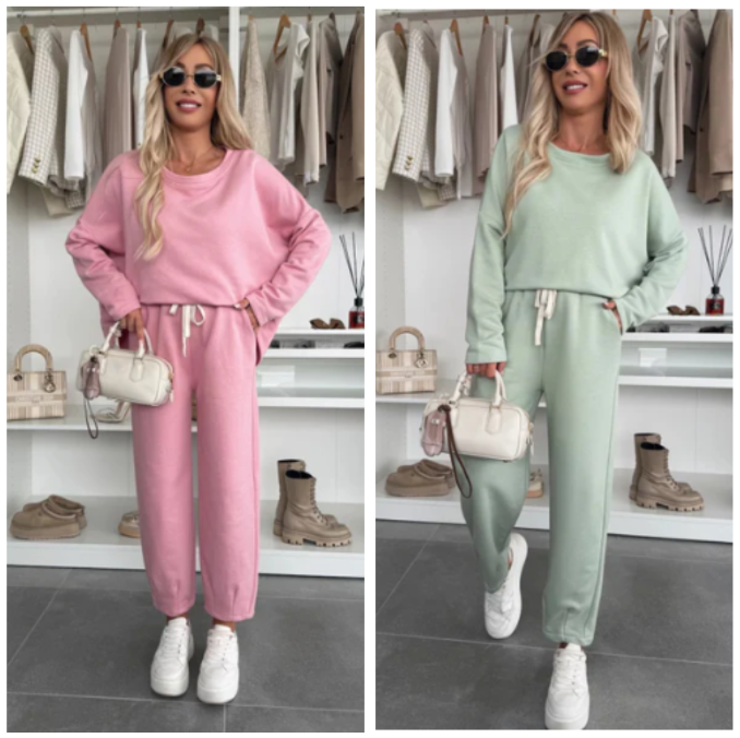 ✨ 2025 The Spring Hot Sale 🧥Solid Color Round Neck Top & Loose Pants 2-PCS👖