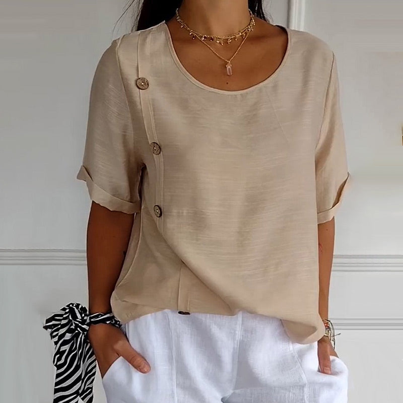 🔥Hot Sale 50% OFF💝Women's Crew Neck Side Button Blouse