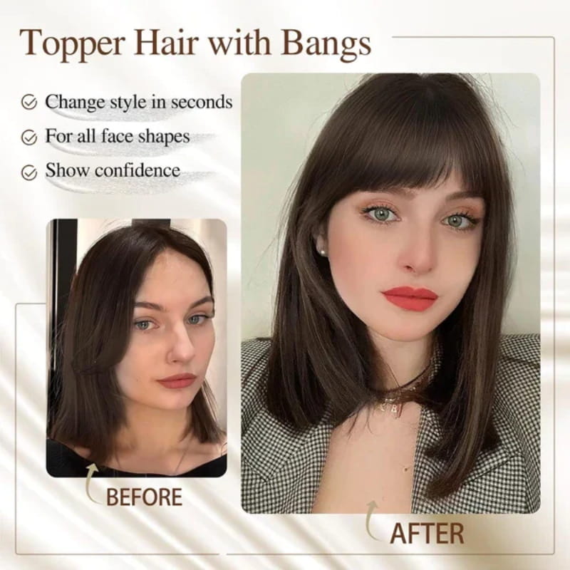 💥Limited Time Big Sale 60% OFF💥 Natural Hair Toppers with Bangs for Women(100% Natural Real Hair)