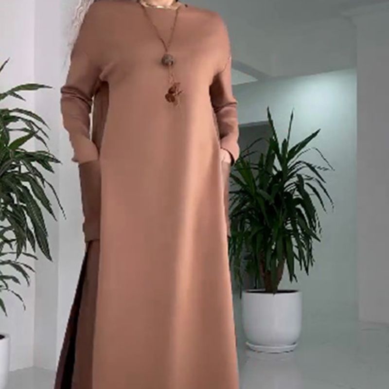 💕Women's Casual Loose Leather Patchwork Dress with Pockets