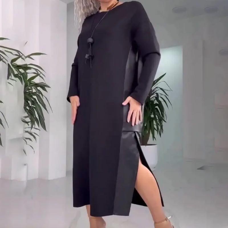 💕Women's Casual Loose Leather Patchwork Dress with Pockets
