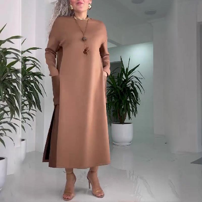 💕Women's Casual Loose Leather Patchwork Dress with Pockets