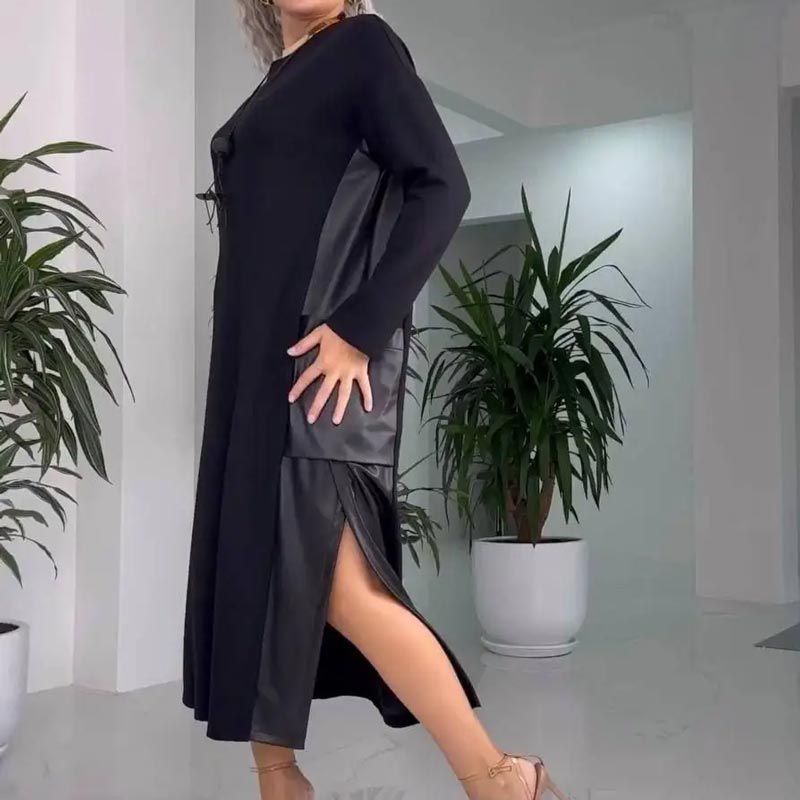 💕Women's Casual Loose Leather Patchwork Dress with Pockets