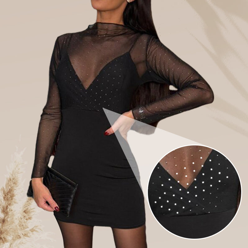 🔥2025 New Arrival ✨ Faux Two-Piece Stretch Long Sleeve Dress-A Must Have For Parties