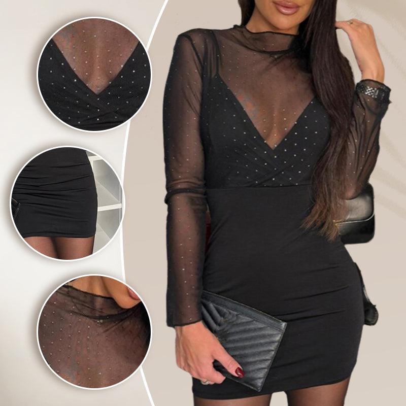 🔥2025 New Arrival ✨ Faux Two-Piece Stretch Long Sleeve Dress-A Must Have For Parties