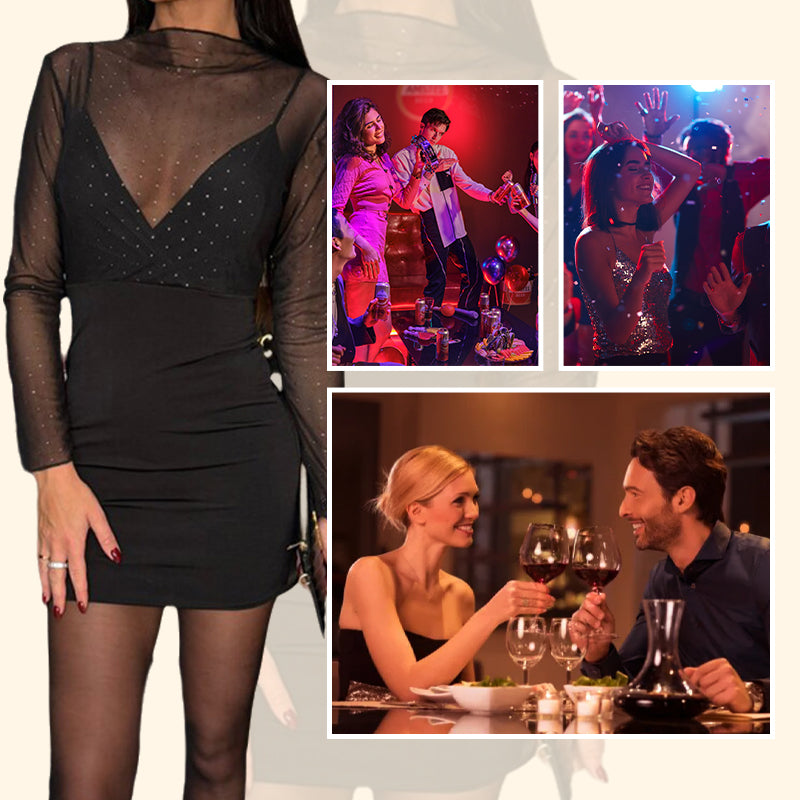 🔥2025 New Arrival ✨ Faux Two-Piece Stretch Long Sleeve Dress-A Must Have For Parties