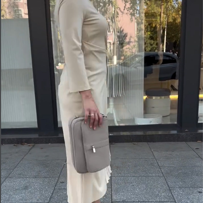 🌈Round Neck Waist Ruched Hem Long Sleeve Dress