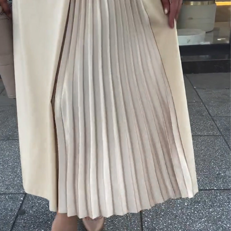 🌈Round Neck Waist Ruched Hem Long Sleeve Dress