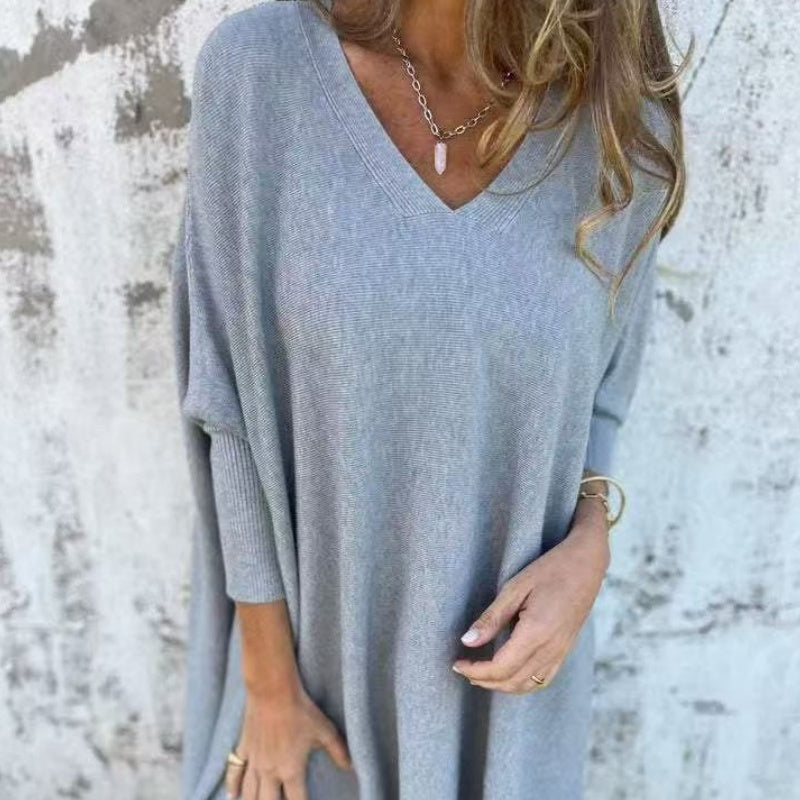 🌸Spring Specials💐 Women's Long Sleeve Knitted V-Neck Loose Long Top