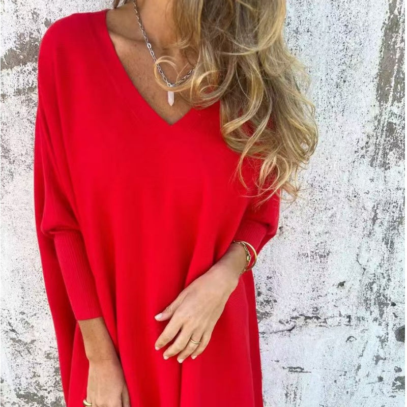 🌸Spring Specials💐 Women's Long Sleeve Knitted V-Neck Loose Long Top
