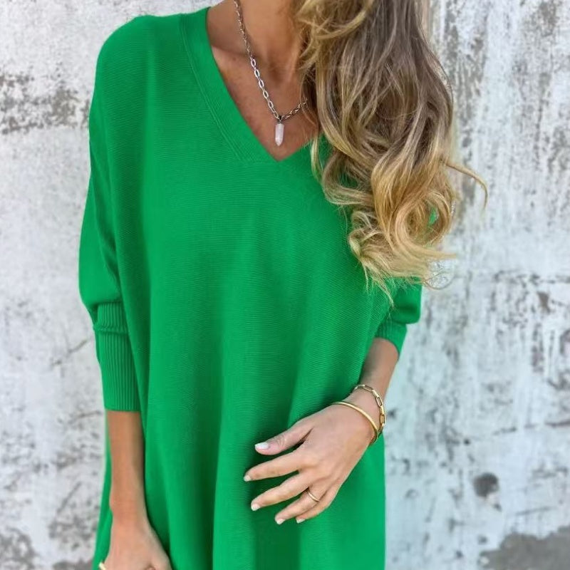 🌸Spring Specials💐 Women's Long Sleeve Knitted V-Neck Loose Long Top