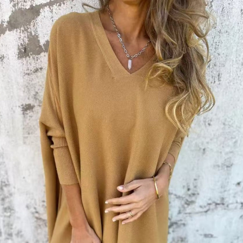 🌸Spring Specials💐 Women's Long Sleeve Knitted V-Neck Loose Long Top