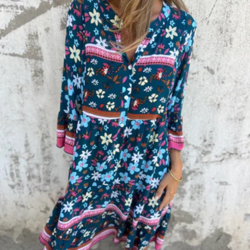 🌸Spring Specials 50% OFF🌸Casual Floral V-Neck Button Closure Dress