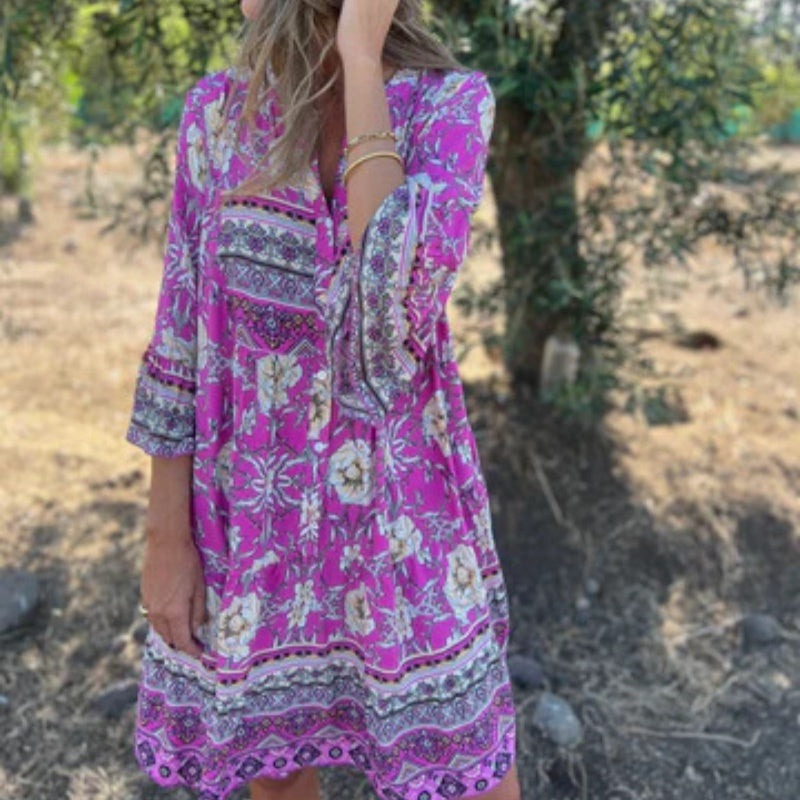 🌸Spring Specials 50% OFF🌸Casual Floral V-Neck Button Closure Dress