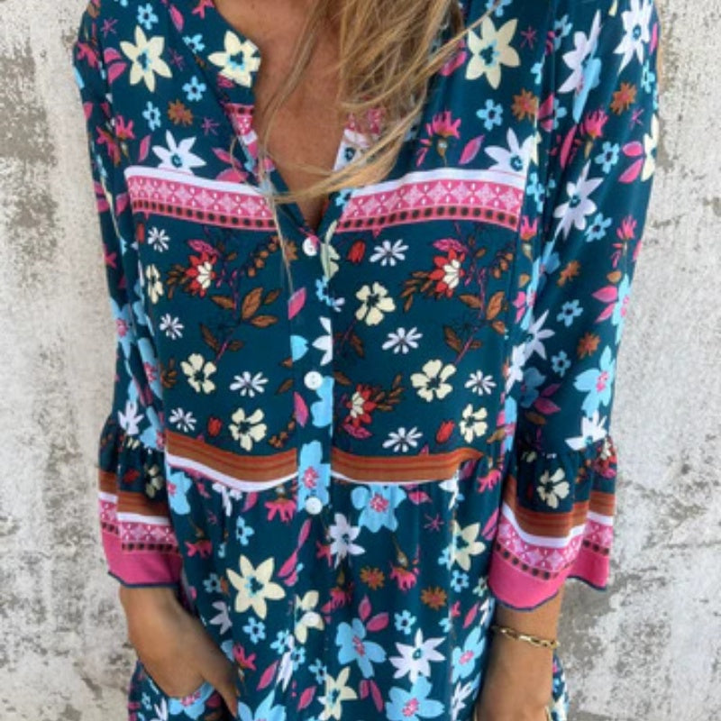 🌸Spring Specials 50% OFF🌸Casual Floral V-Neck Button Closure Dress