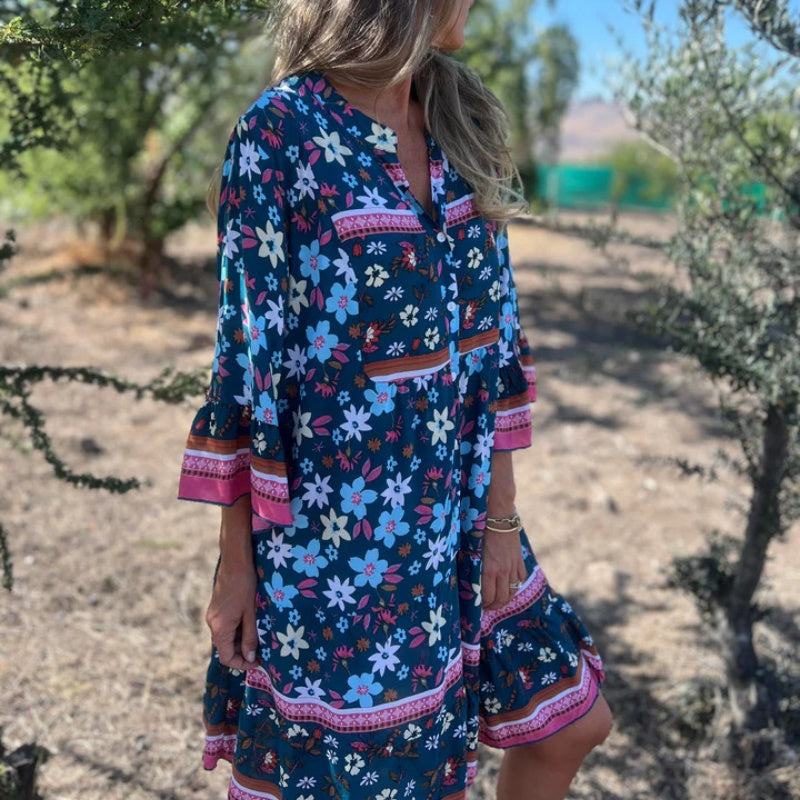 🌸Spring Specials 50% OFF🌸Casual Floral V-Neck Button Closure Dress