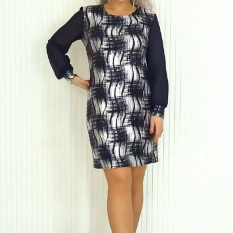 💕👗Elegant dress with round neckline and long sleeves