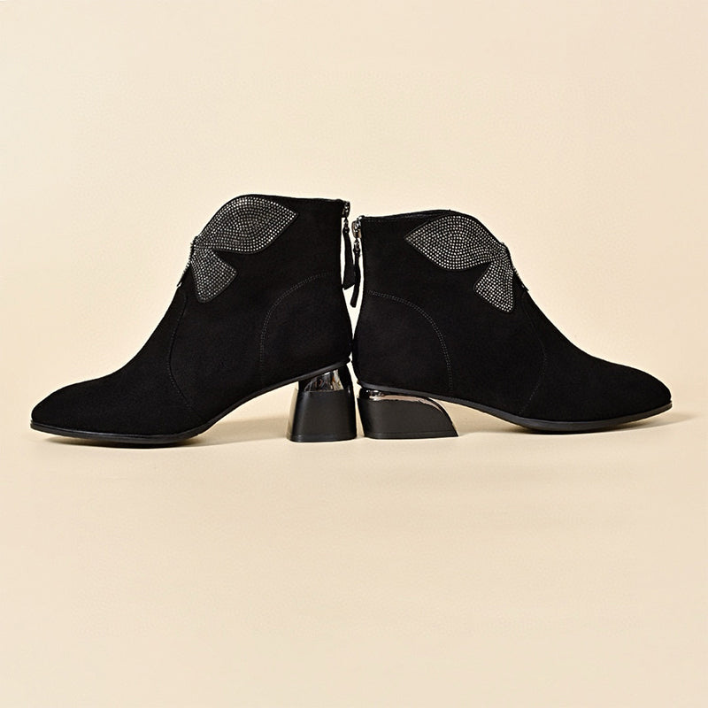 🔥New Year Specials🔥Shiny Bowknot Pointed Toe Chunky Ankle Boots