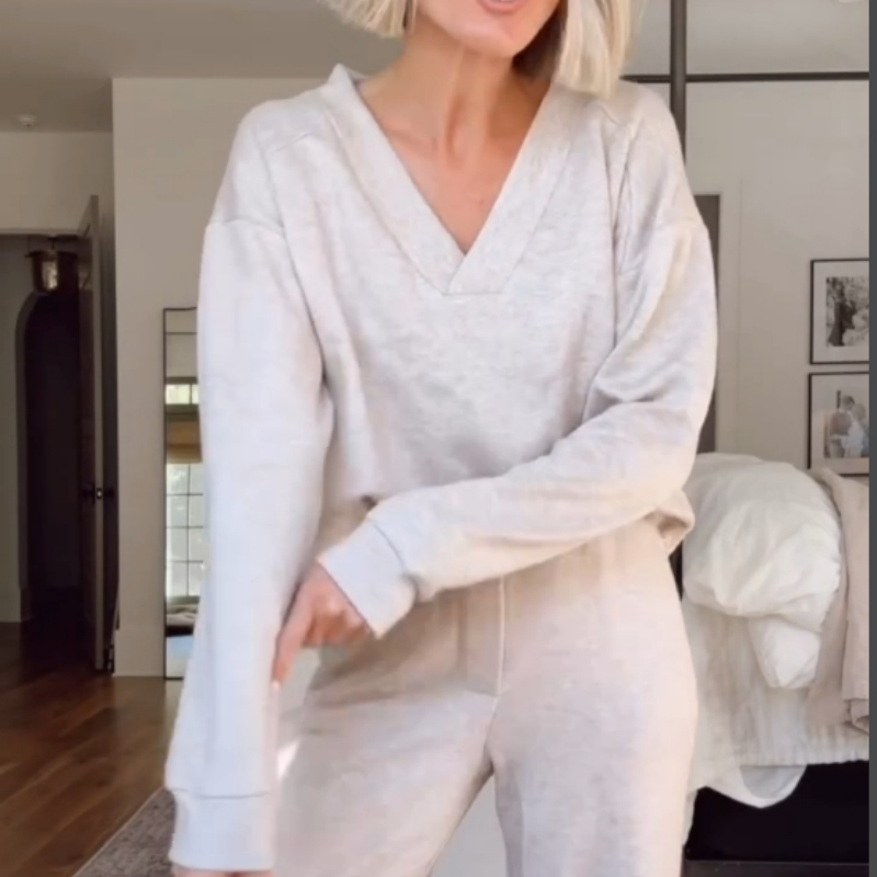 Casual Suit V-Neck Top & Wide Leg Pants