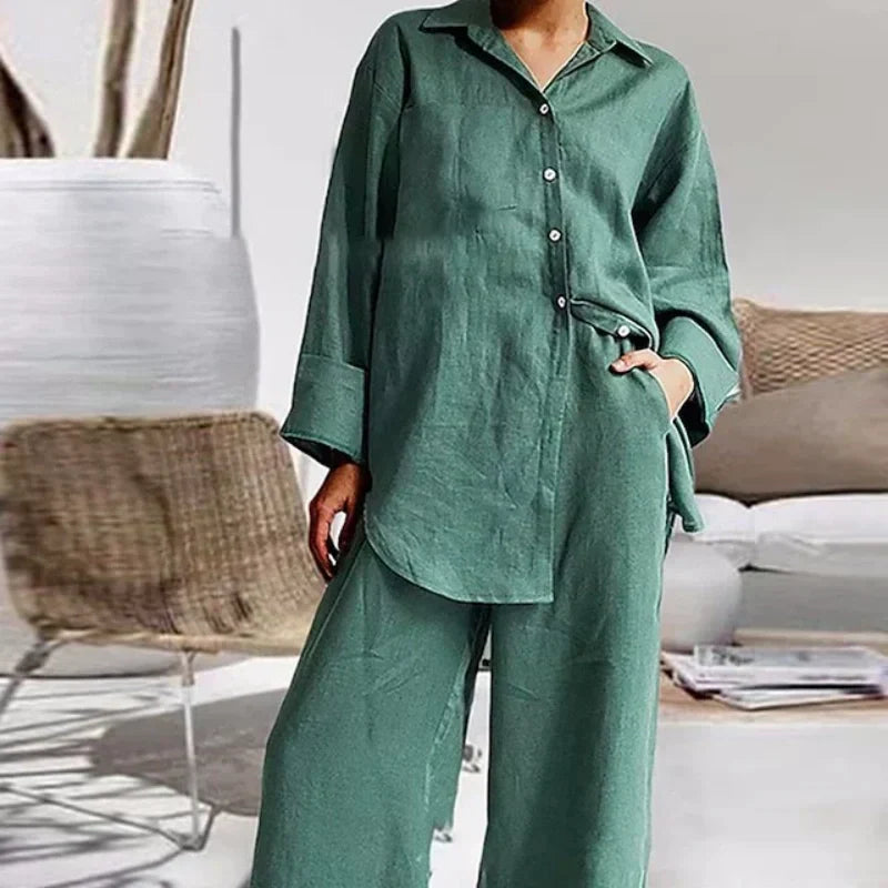 🌸Spring Specials-52%OFF 🌸Women's Casual Loose Fit Shirt & Pants Two-Piece Set