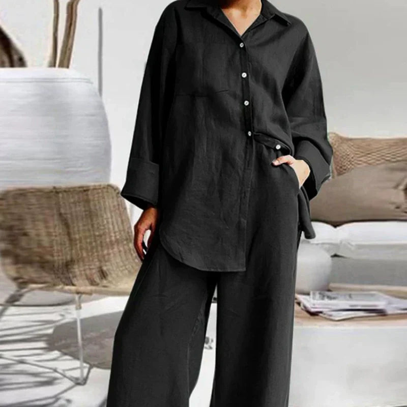 🌸Spring Specials-52%OFF 🌸Women's Casual Loose Fit Shirt & Pants Two-Piece Set