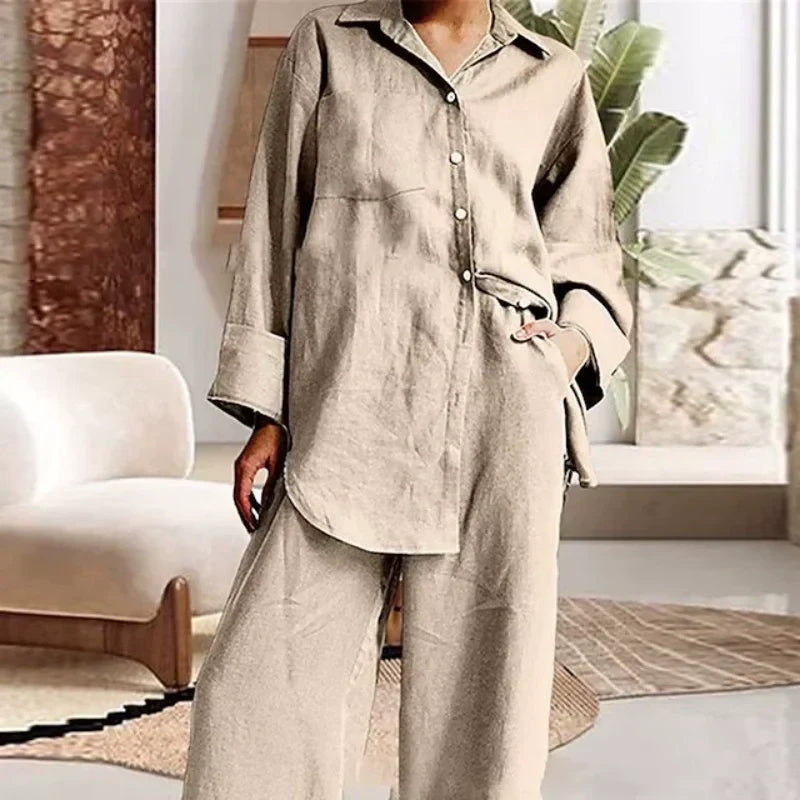 🌸Spring Specials-52%OFF 🌸Women's Casual Loose Fit Shirt & Pants Two-Piece Set