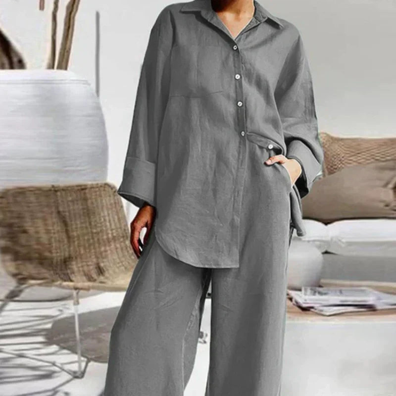 🌸Spring Specials-52%OFF 🌸Women's Casual Loose Fit Shirt & Pants Two-Piece Set